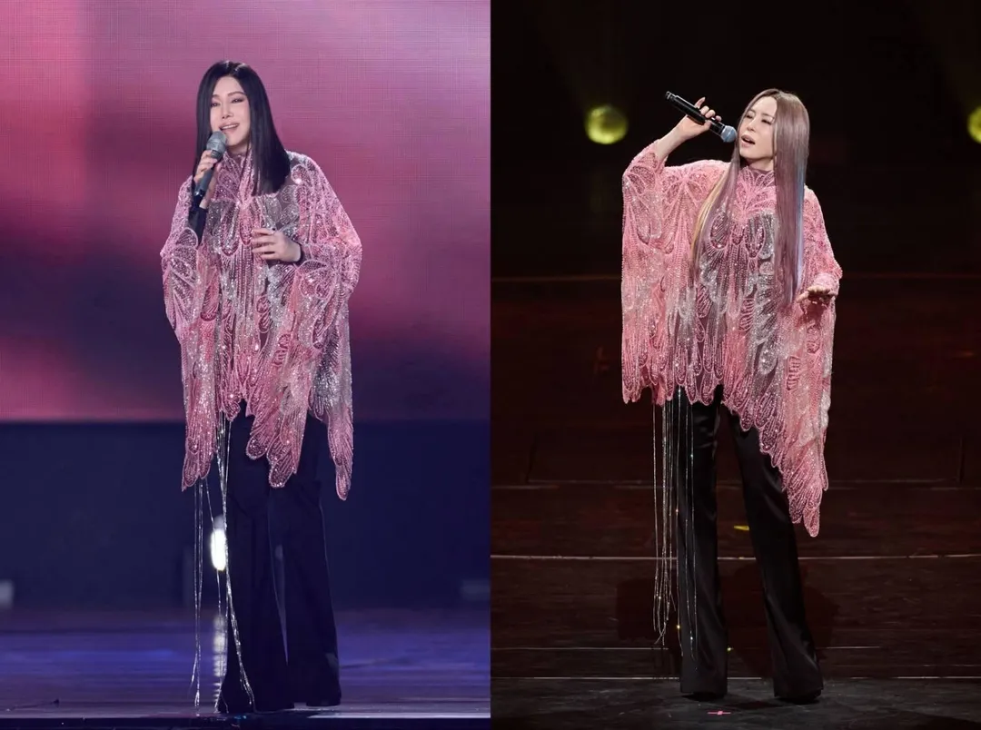 江淑娜（右）穿著姊姊江蕙（左）的服裝登台。（圖／寬宏藝術 提供）
