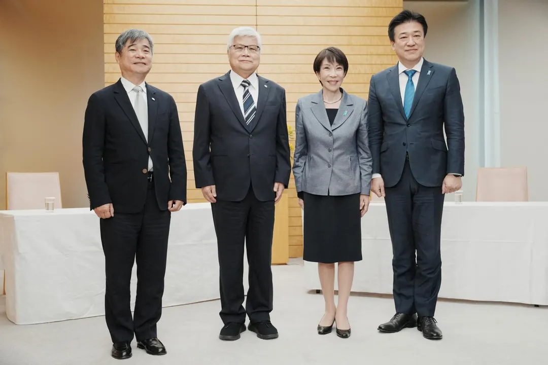 山口晉稱台日可以在半導體與供應鏈上深化合作。圖為台積電董事長暨總裁魏哲家2月5日與高市早苗舉行會談。（圖／路透社）