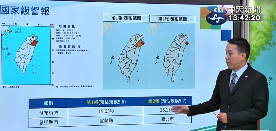 氣象署地震測報中心技正廖哲緯指出，今天的地震從空間構造研判，與去年宜蘭近海規模7地震位置很接近。（圖／中天新聞）