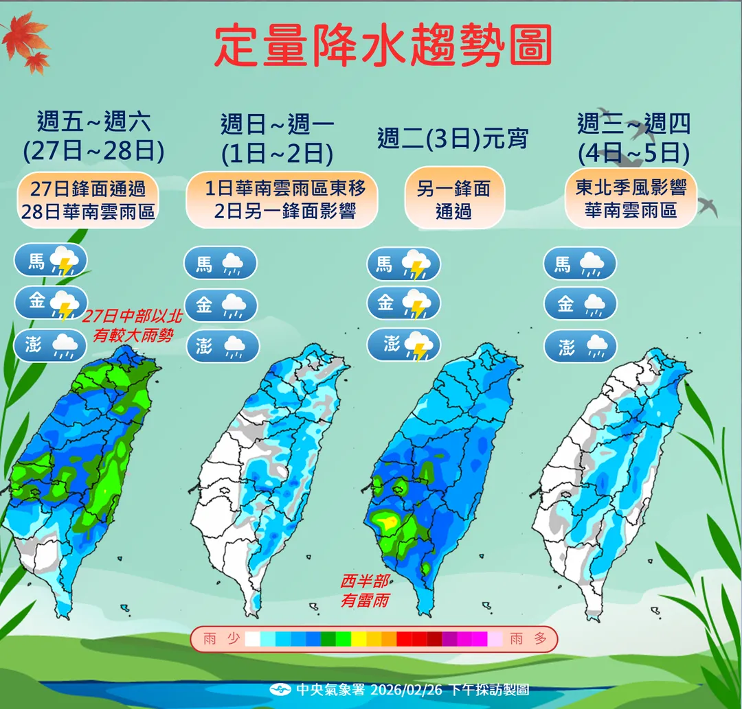 一週降雨趨勢。(圖/氣象署)