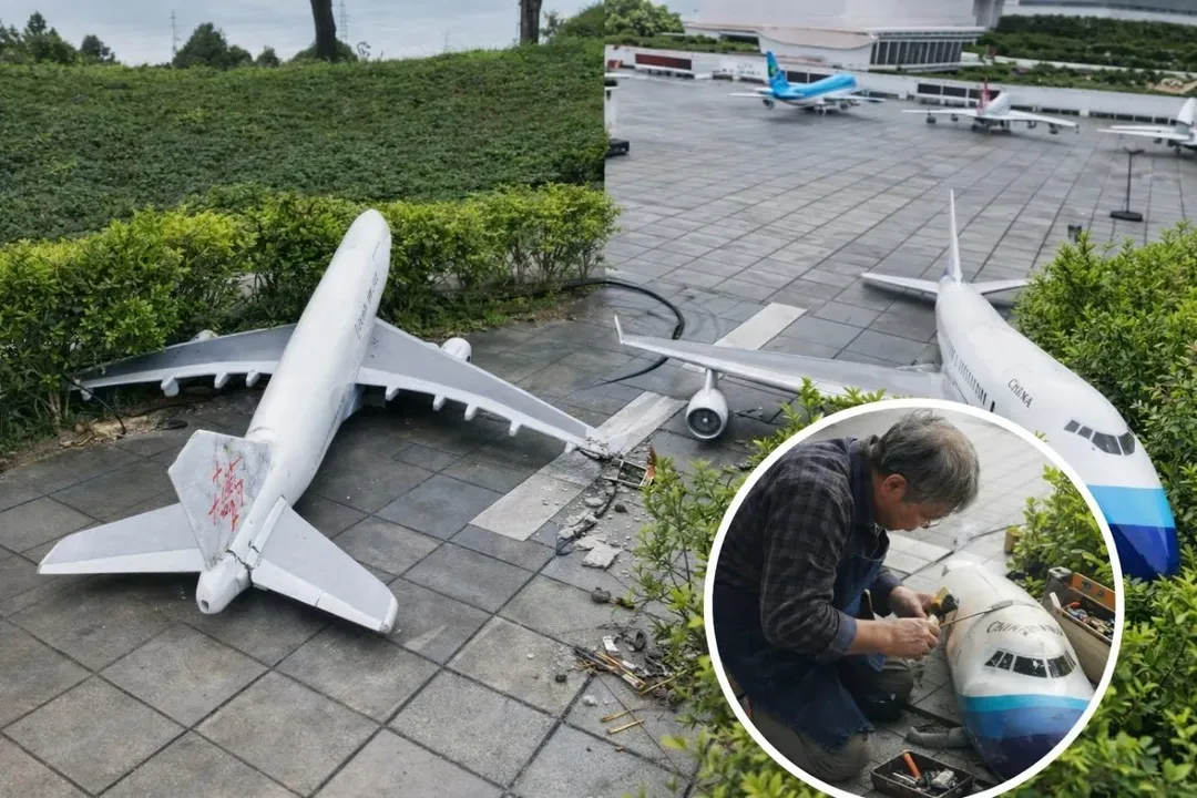 桃園小人國主題樂園的「桃園機場動態飛機」再遇人為破壞，園方心碎揭露修復的困難程度。（圖／翻攝自Facebook@小人國主題樂園）