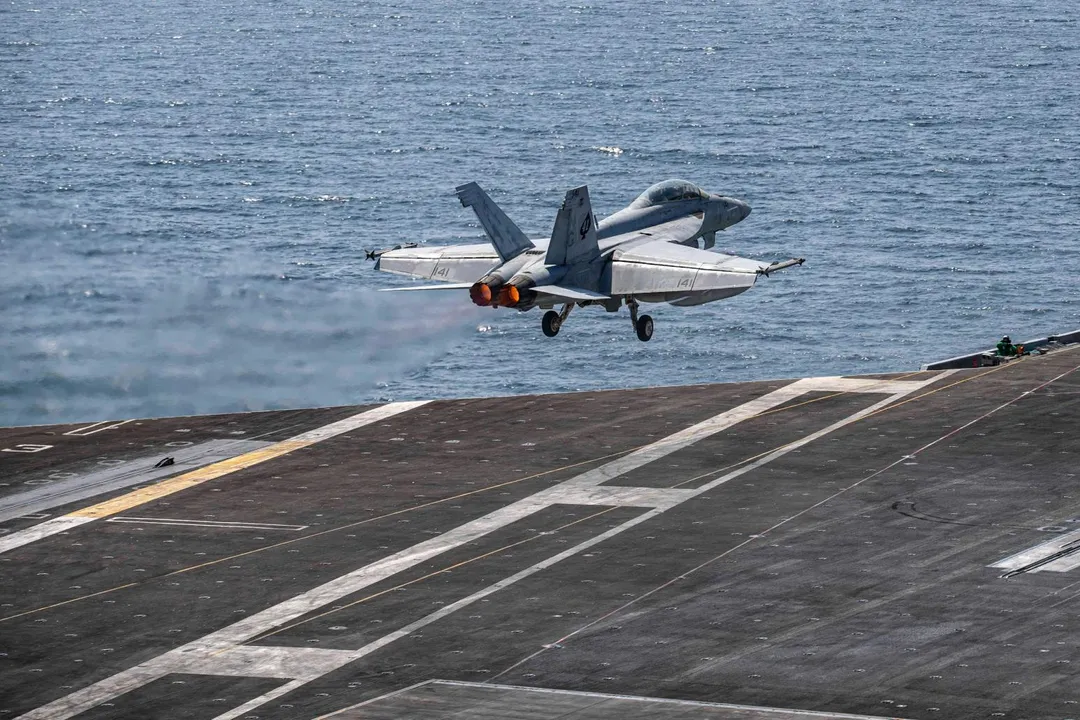 美國中央司令部披露的F/A-18「超級大黃蜂」戰鬥機。（圖／路透社）