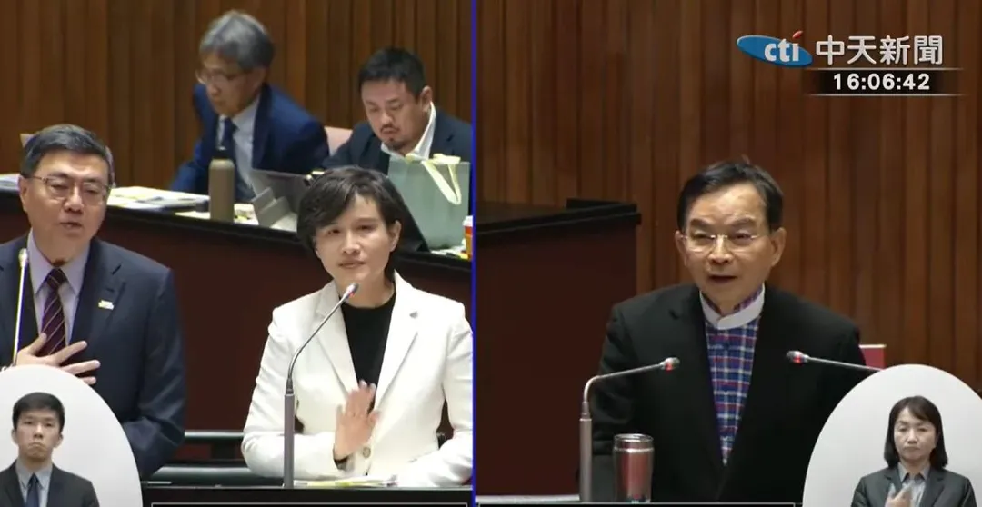 賴士葆在立法院會質詢卓榮泰和副院長鄭麗君。（圖／中天新聞）