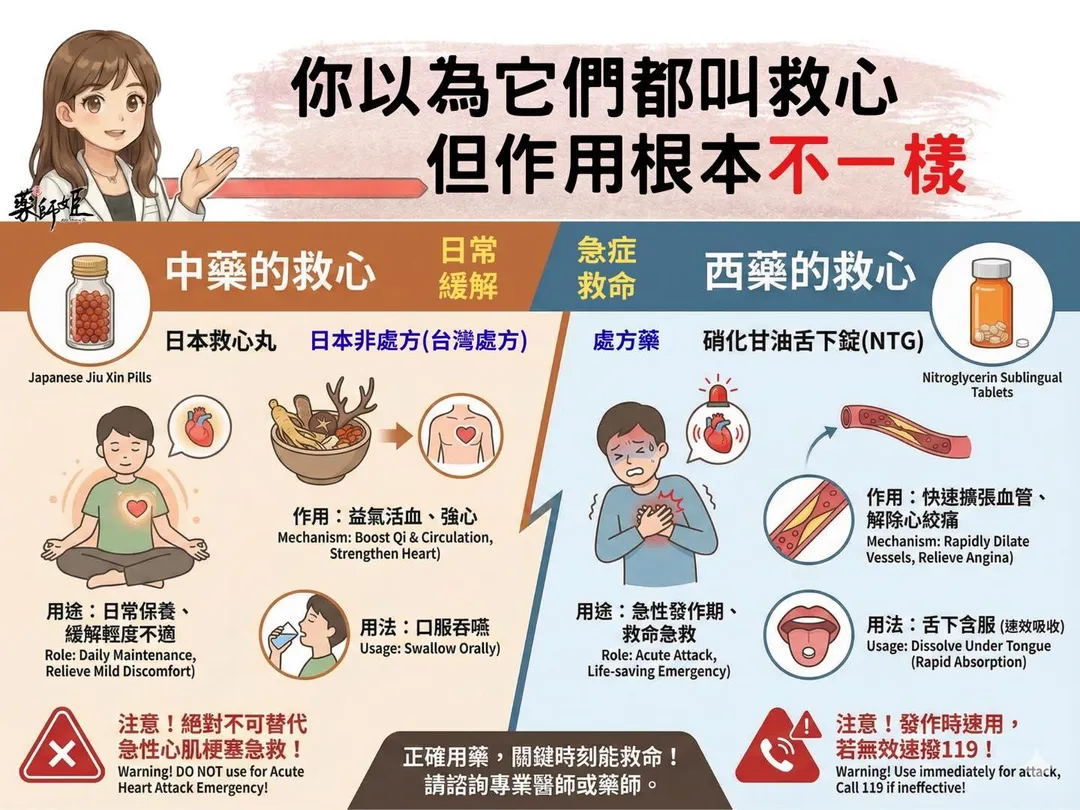 游佩雯藥師指出，日本救心為中藥製品，與西藥硝化甘油舌下錠性質截然不同。（圖／翻攝自游佩雯臉書）