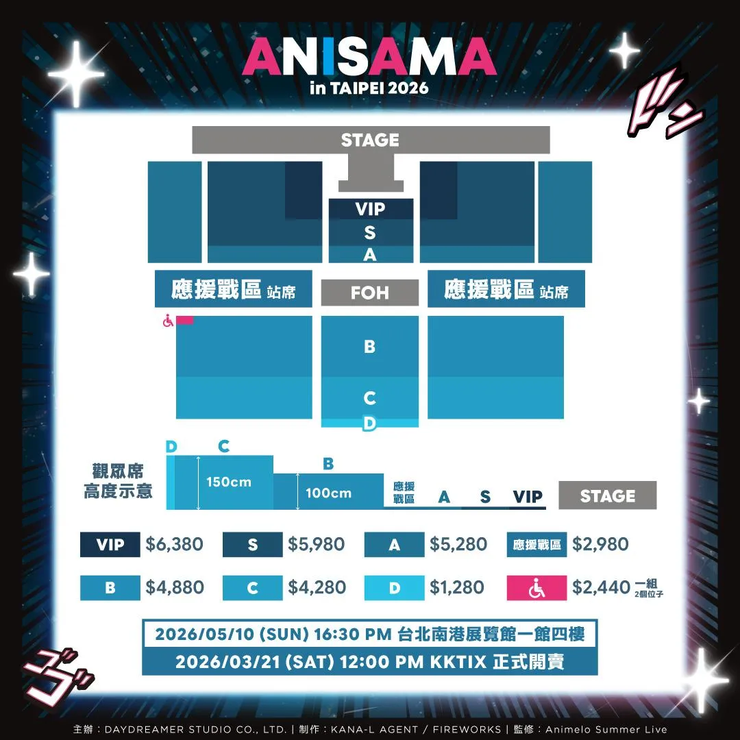 《ANISAMA in TAIPEI 2026 -DOSHA！-》座位與票價圖。(圖／Animelo Summer Live 提供)