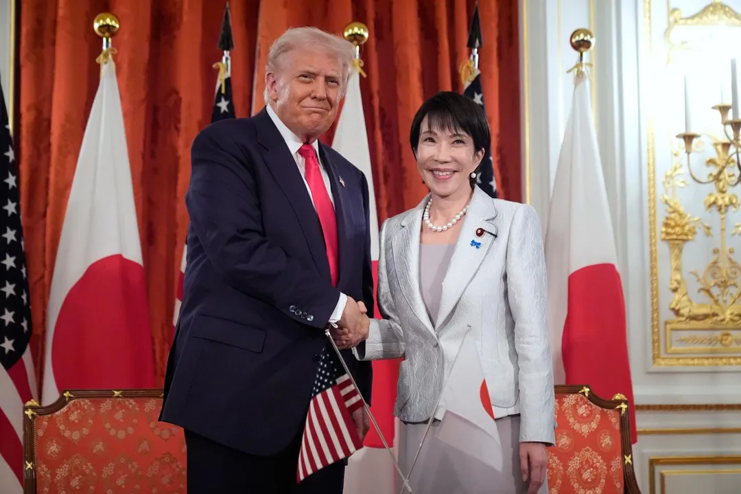 圖為2025年10月28日，美國總統川普與日本首相高市早苗在東京會晤。（圖／美聯社）