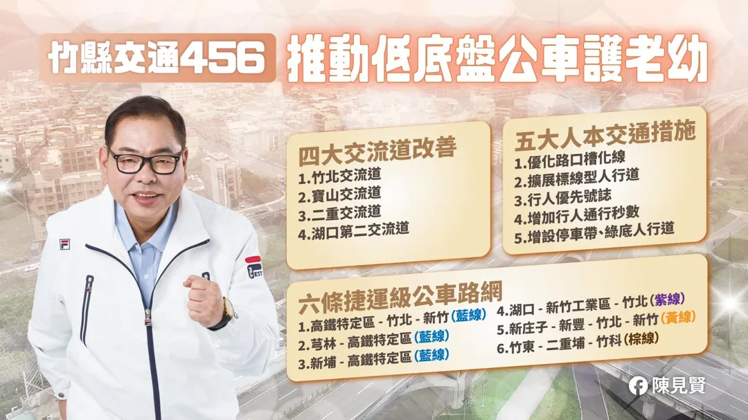 新竹塞車有救？陳見賢祭「交通456」：徹底解決民生大問題。（陳見賢辦公室提供）