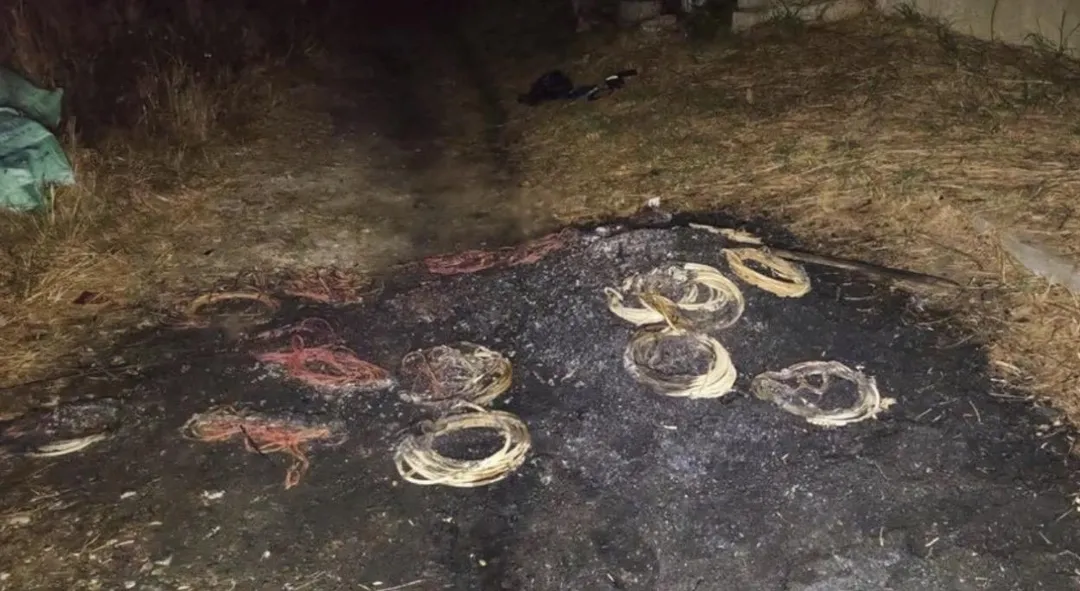 嫌犯在公墓焚燒贓物遭警方查獲。（圖／翻攝畫面）