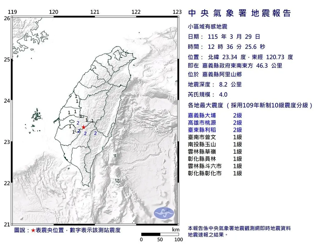 地震報告。（圖／中央氣象署）