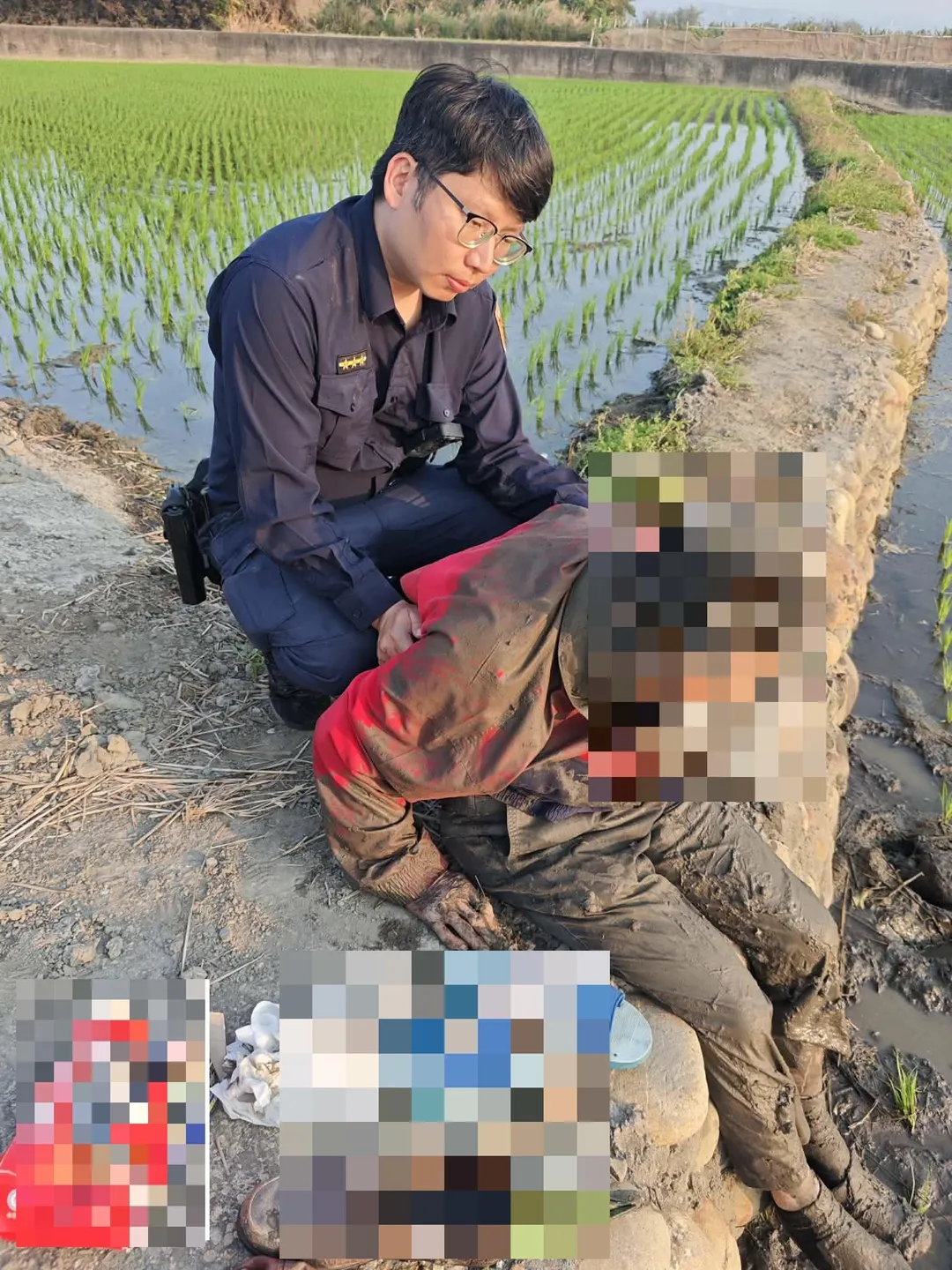 台中9旬翁騎車墜田臉插泥地 。（圖／警方提供）