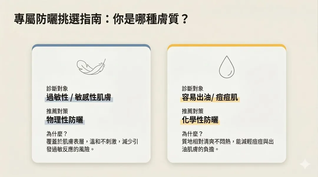 針對防曬產品的選擇,林騰立醫師進一步說明,不同膚質應選用適合的防曬類型。(圖/大林慈濟醫院)