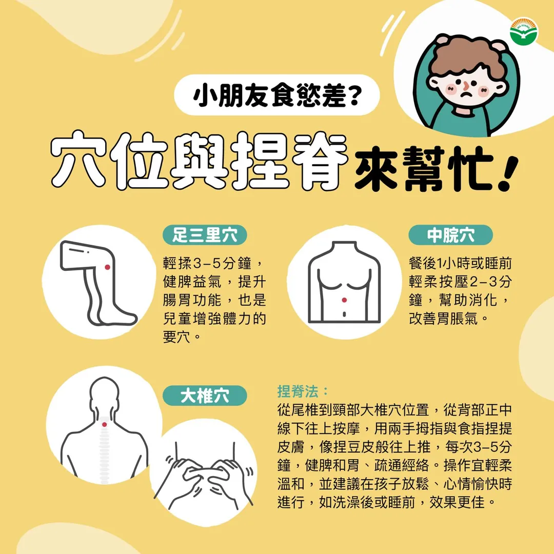 除藥膳外，周亞錚醫師也建議家長在家為孩子操作穴位按摩。（圖／馬光中醫診所）