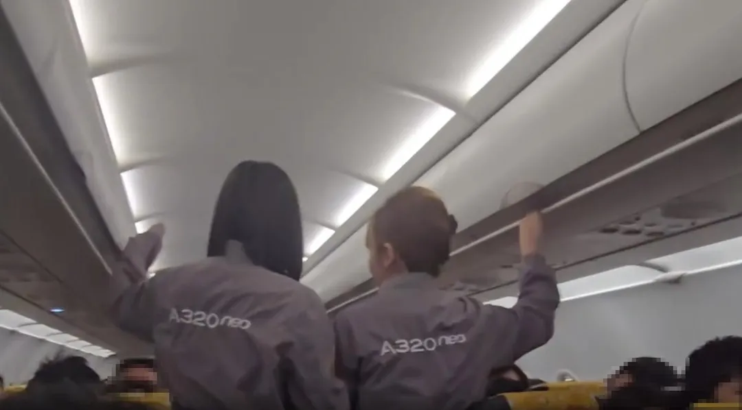 台灣虎航一架自日本福島飛往桃園國際機場的IT753班機，於昨日降落前發生旅客與空服員肢體衝突事件。（圖／網友sunnyouo.0801授權提供）