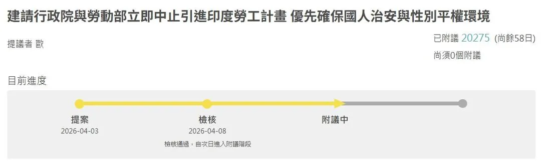 公共政策參與平台發起中止引進印度移工的計畫。(翻攝自公共政策平台網頁)
