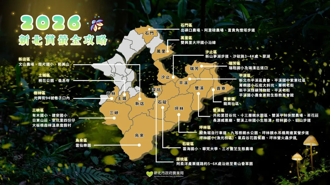 新北市農業局分享全市46處賞螢秘境。（圖／翻攝自新北市政府官網）