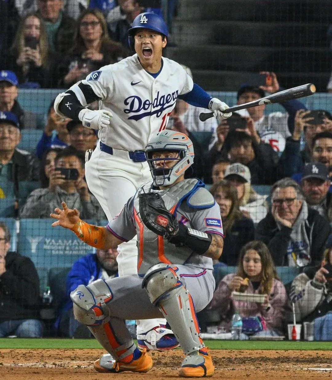 大谷翔平被對方捕手動作嚇到。（圖／翻攝自IG）