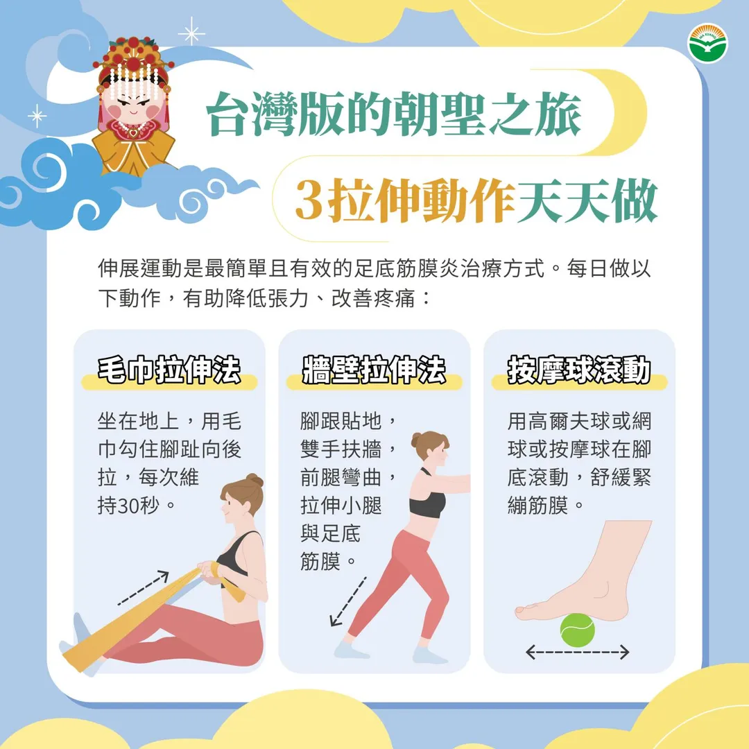 伸展運動是改善足底筋膜炎最直接的方式。（圖／馬光中醫）