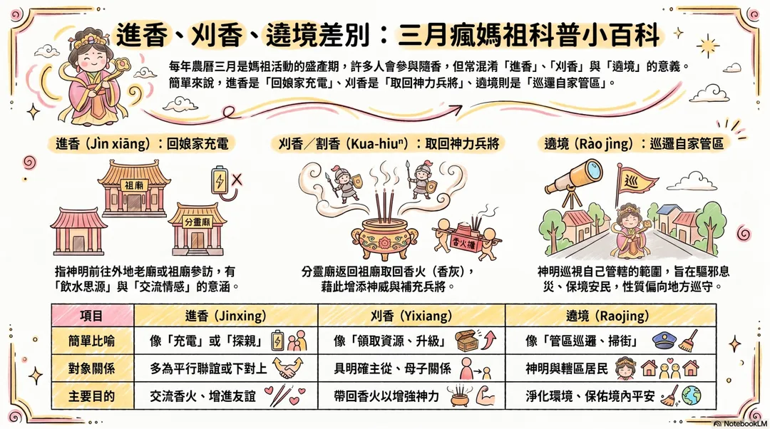 進香、刈香、遶境，一圖秒懂。（圖／AI製表）