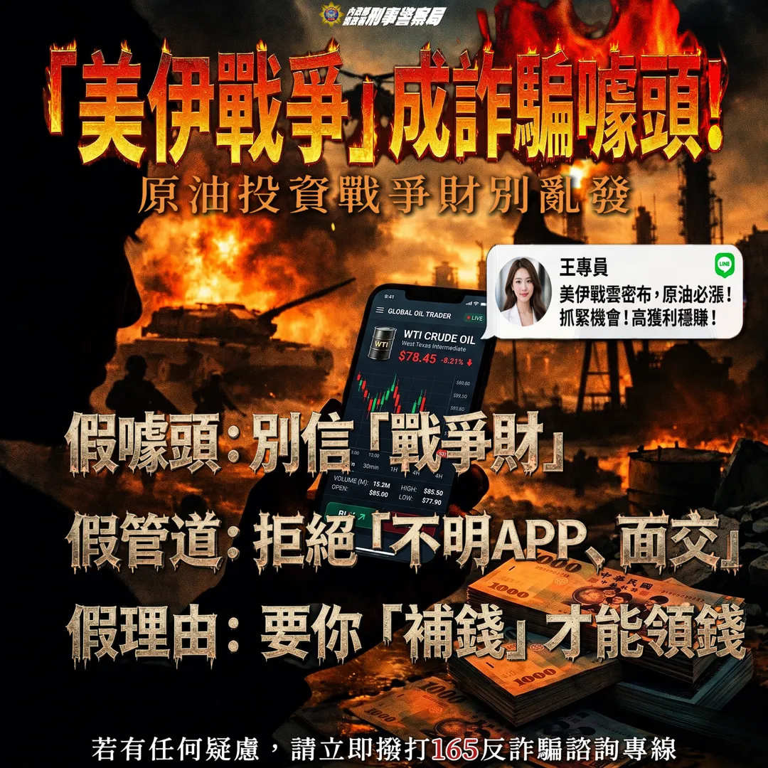 詐騙集團假藉美伊戰爭原油波動為由詐騙。(圖/警方提供)