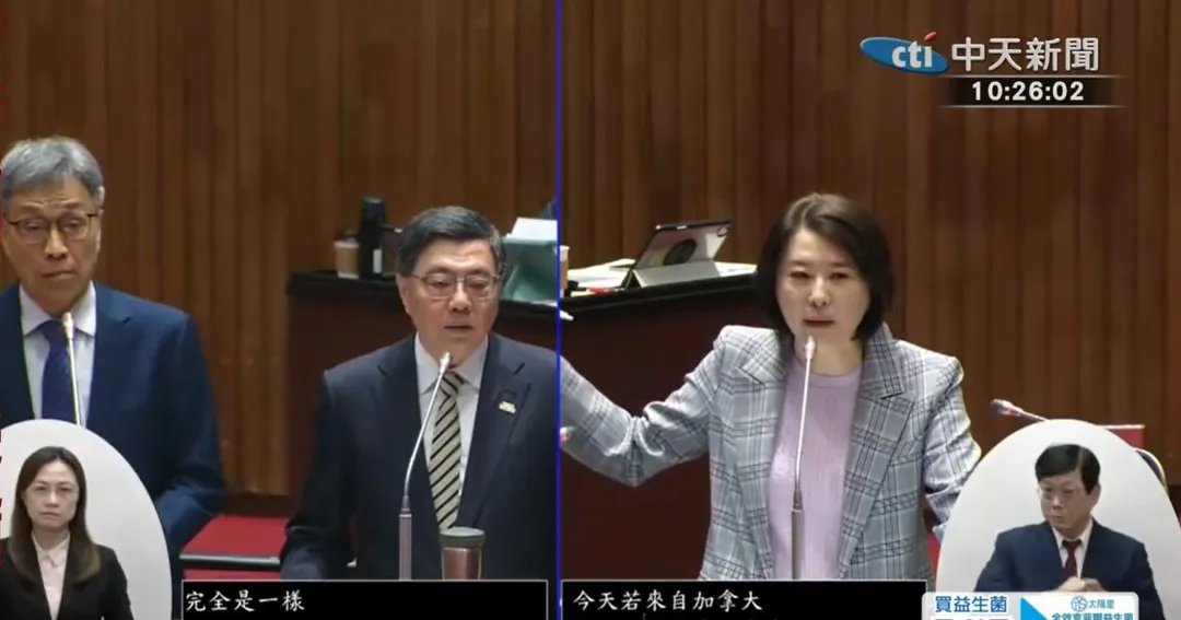 農業部長陳駿季(左)、行政院長卓榮泰(中)、國民黨立委王鴻薇(右)。(中天新聞)