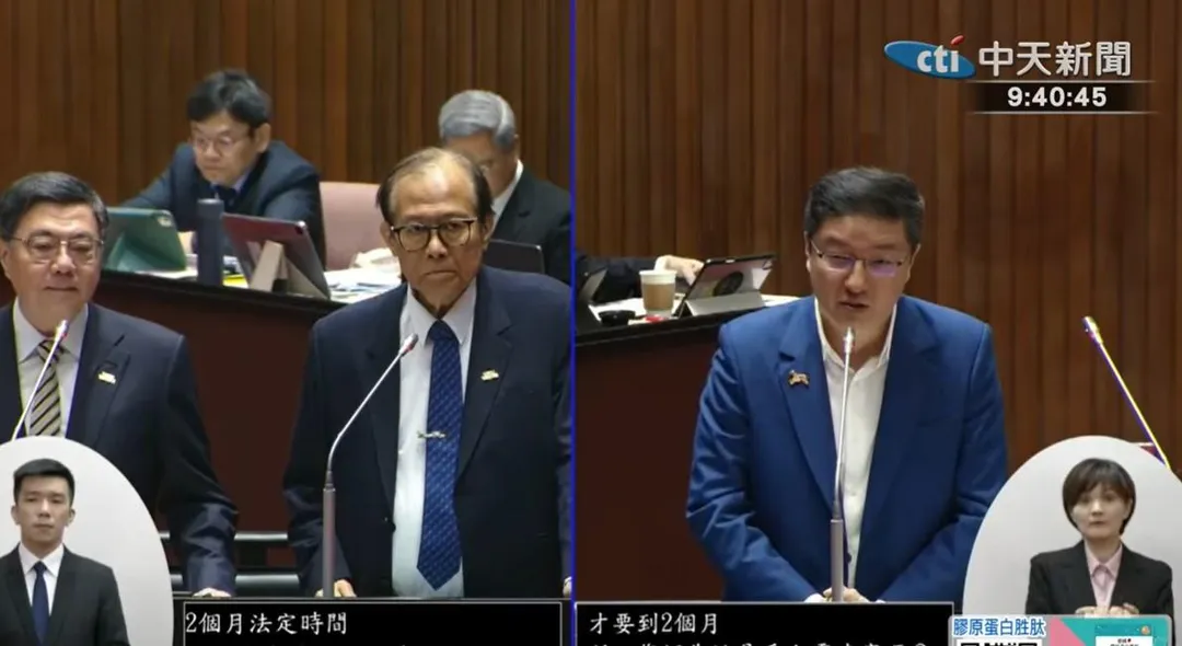 行政院長卓榮泰(左)、人事長蘇俊榮(中)、國民黨立委張智倫(右)。(中天新聞)