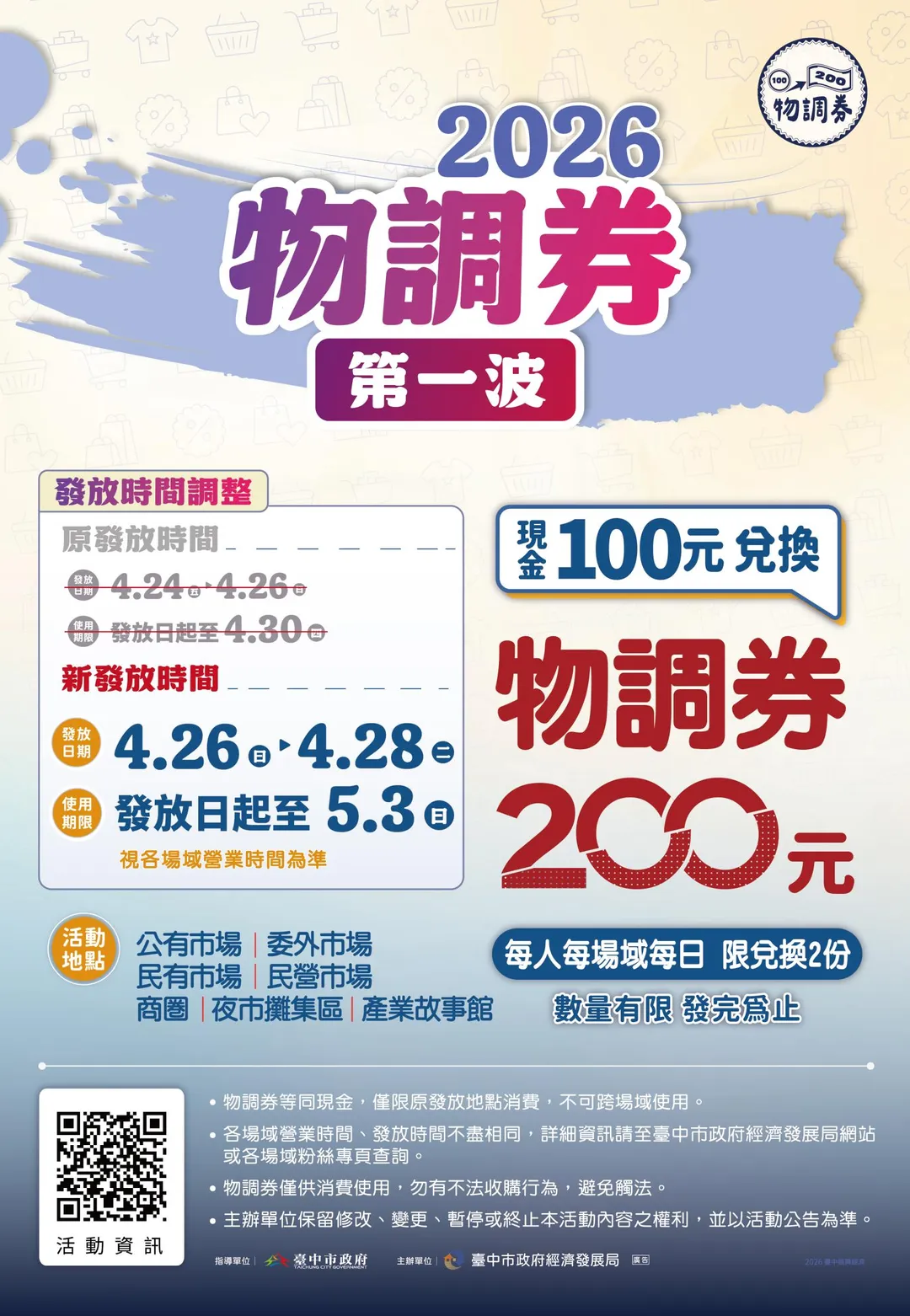 台中市將發放「物調券」促進消費，26日至28日發放，限量35萬份。（圖／台中市經發局提供）