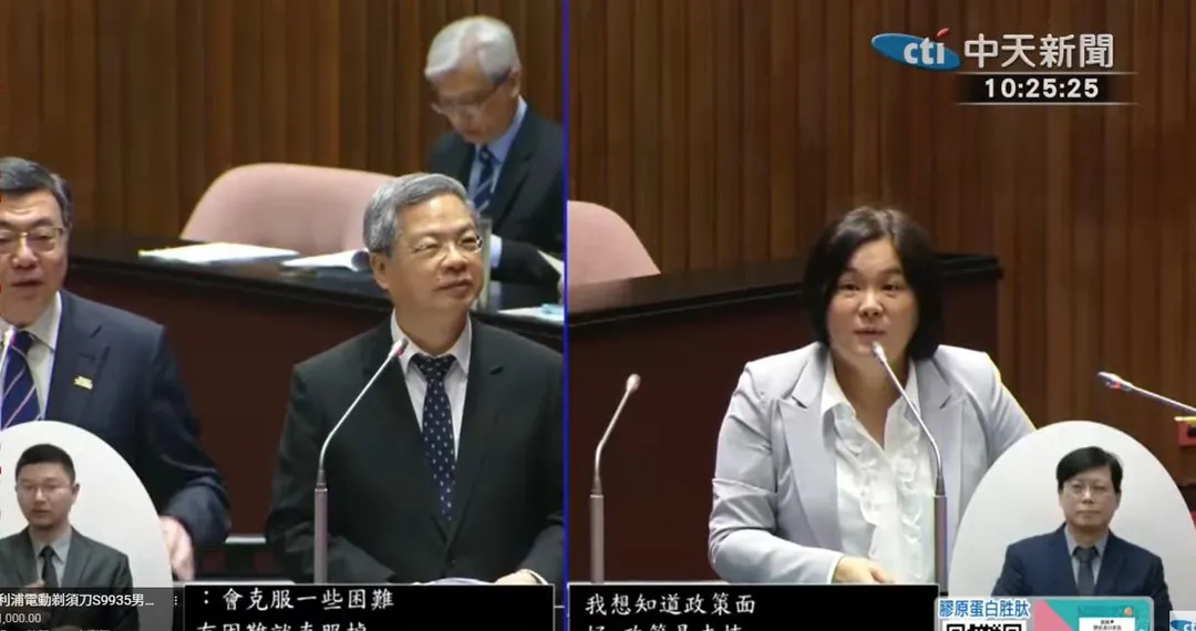 行政院長卓榮泰（左）、經濟部長龔明鑫（中）、國民黨立委陳玉珍。（中天新聞）