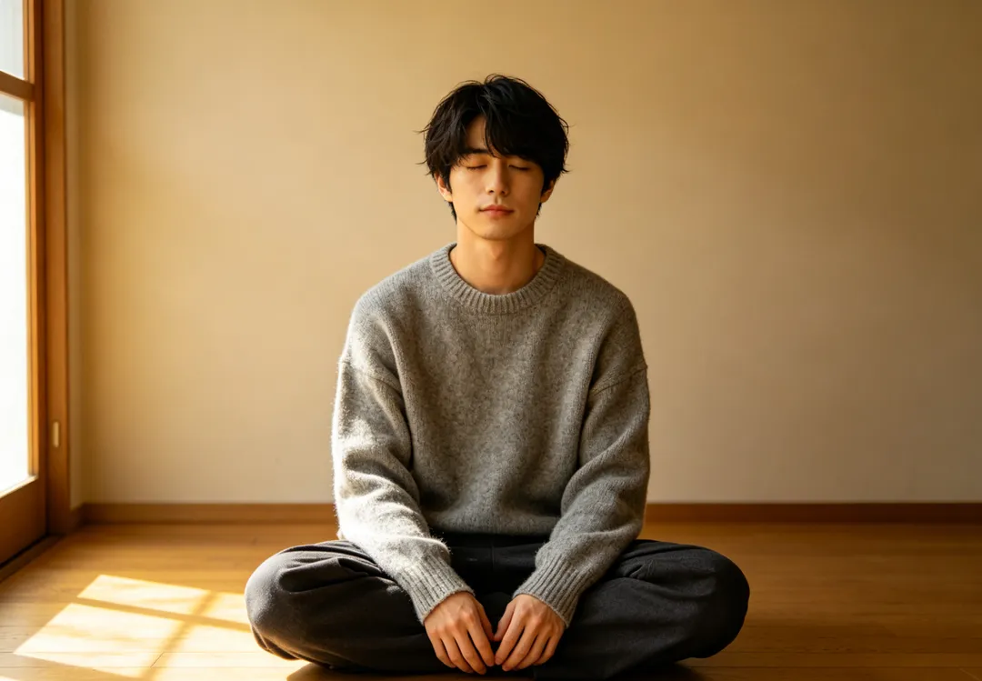 盤腿坐會使骨盆後傾、上身前彎,脊椎長時間維持不自然的彎曲角度,壓力集中在腰椎與下背部位。(示意圖/AI生成圖)