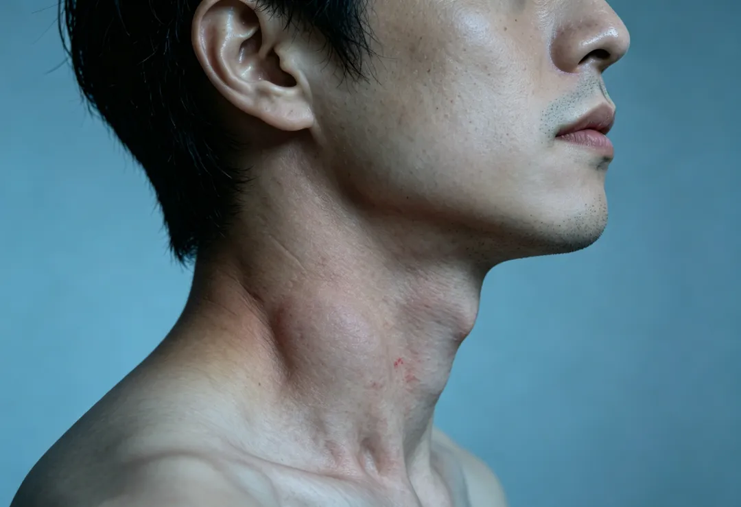 淋巴結腫大分為2種，第1種是表層可觸摸到的淋巴結腫大，如頸部、腋下及肘窩的淋巴結腫大，其中以頸部淋巴結腫大最常見；第2種是臟層無法觸摸到的淋巴結腫大。（示意圖／AI生成）