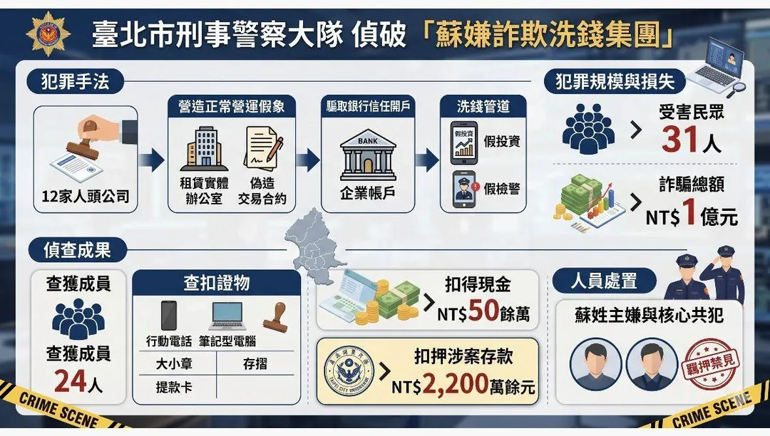 黑幫虛設合法行號詐財上億。（圖／北市刑大提供）