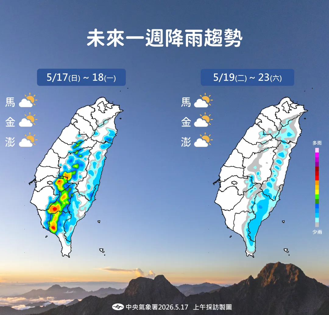 未來1週天氣穩定偏熱，僅中南部略有雨勢。（圖／中央氣象署提供）