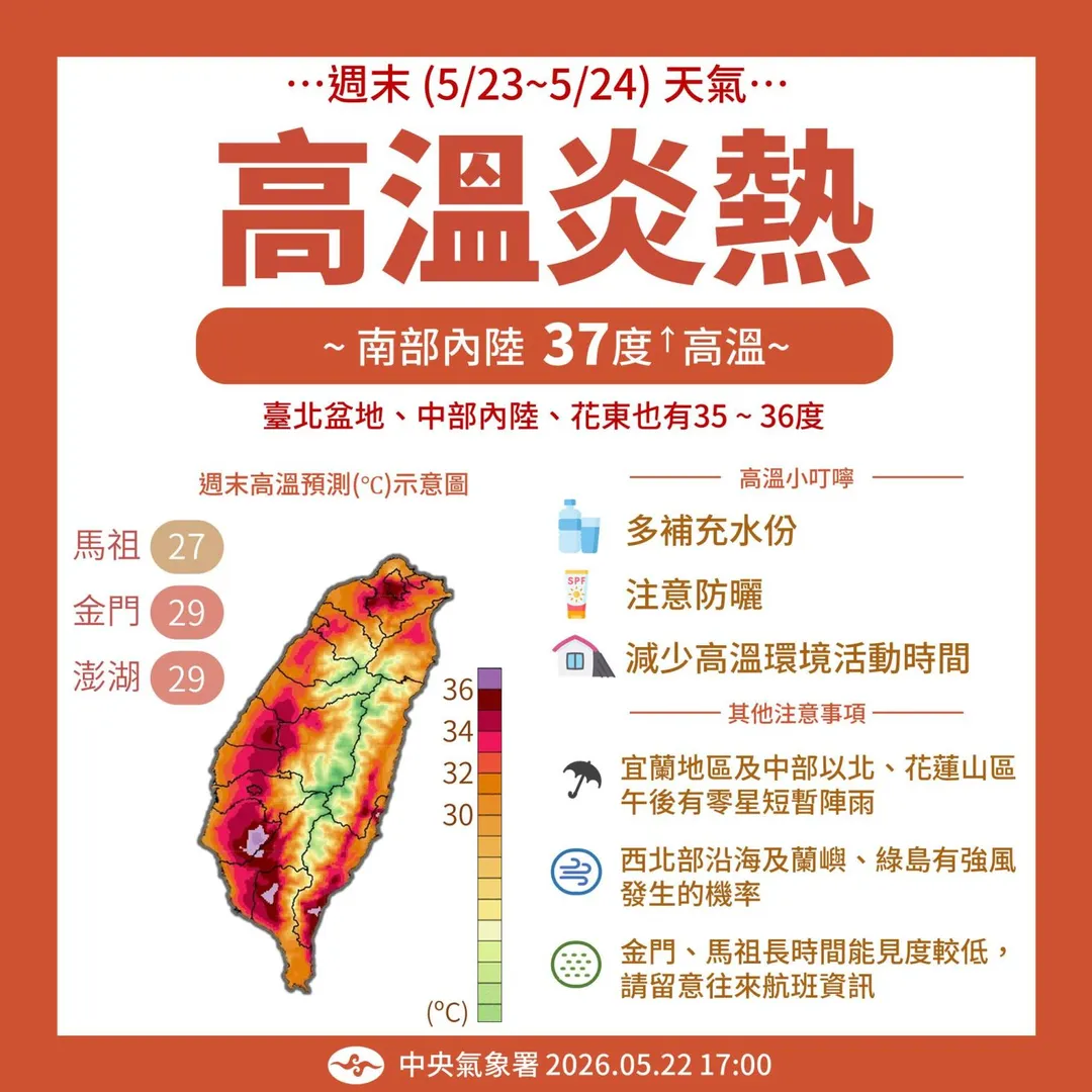 本週末高溫炎熱。（圖／中央氣象署）