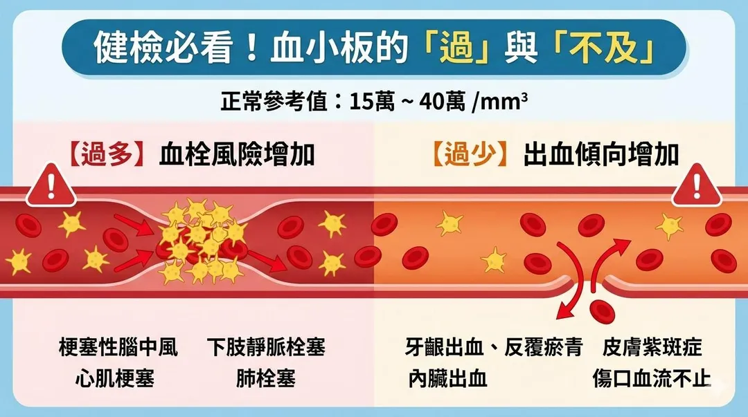 血小板過與不及之說明。（圖／臺北市立聯合醫院陽明院區提供）