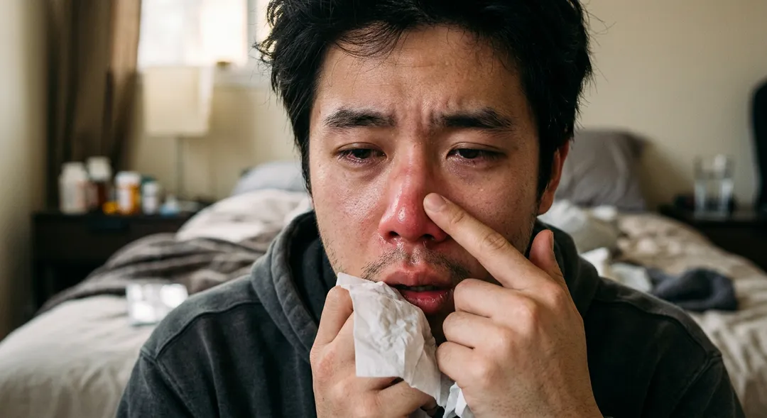 鼻塞可能造成張口呼吸、打鼾,影響睡眠。(示意圖/AI生成圖)
