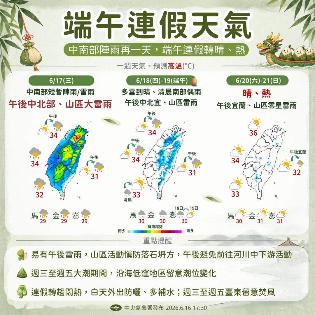 端午節連假天氣。(圖/氣象署)