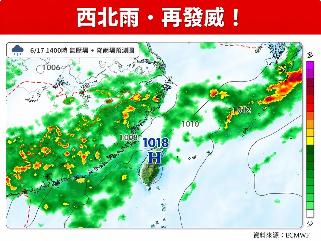 今日西北雨再發威。（圖／翻攝自臉書林老師氣象站）