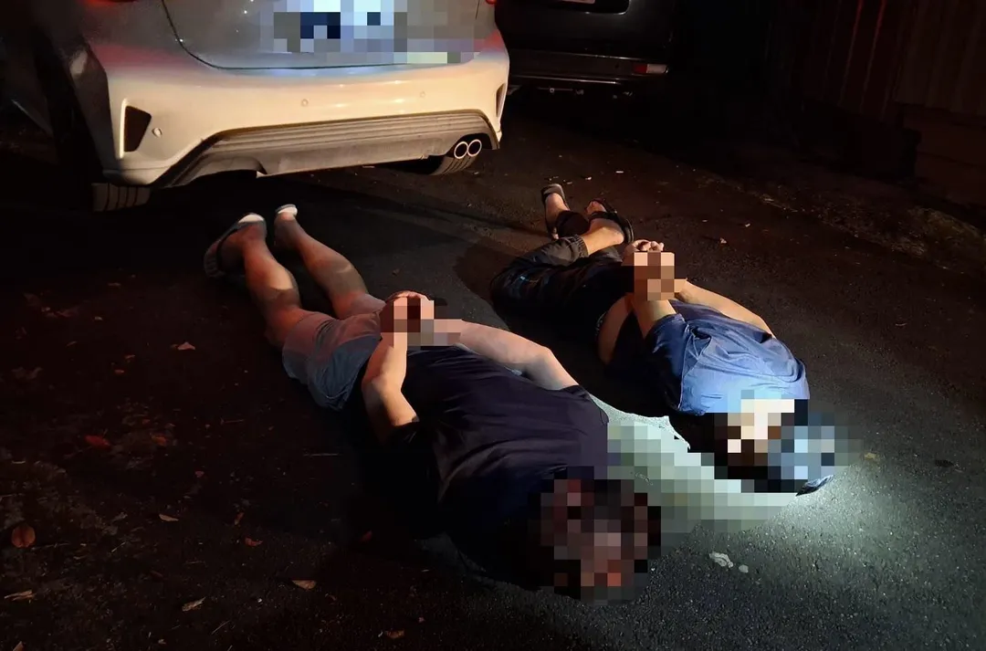 2名男子持毒並毒駕拒檢遭警方壓制逮捕。(圖/翻攝畫面)