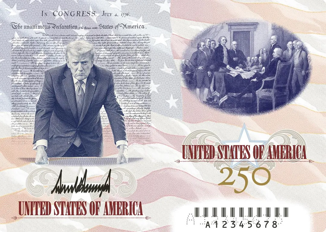 川普公布「美國250週年紀念護照」設計圖。（圖／翻攝自Truth Social@realDonaldTrump）