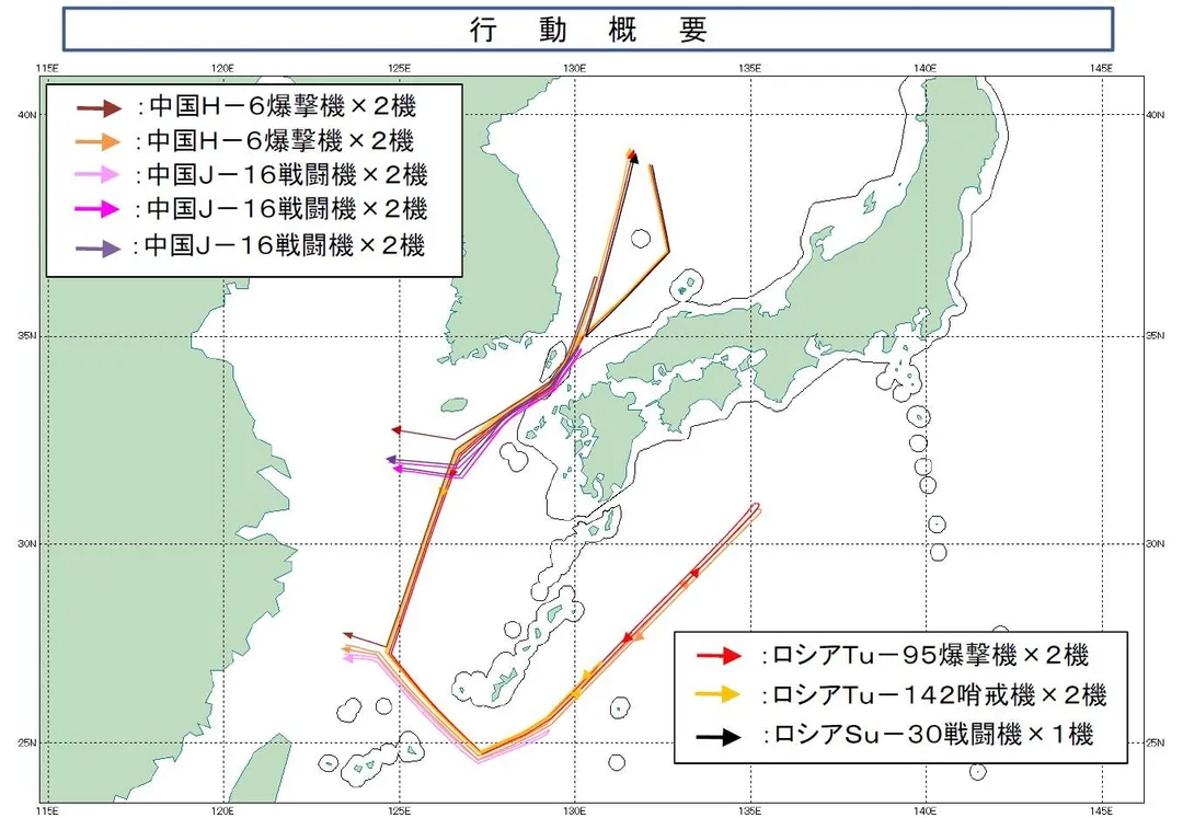 中、俄軍機航跡圖。(圖/防衛省)