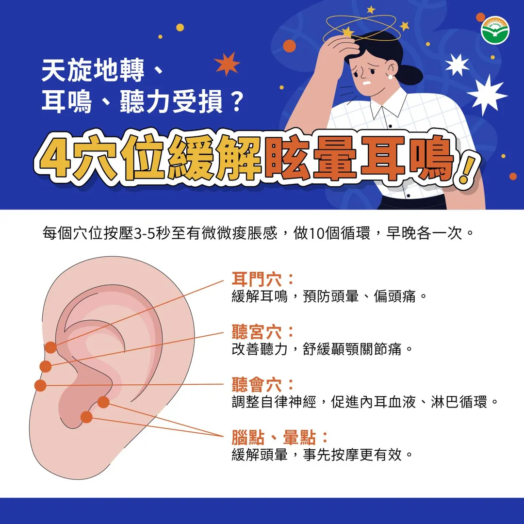 在穴道保健方面,林柏鈞醫師建議民眾可定期按壓耳門穴、聽宮穴、聽會穴,以及耳朵中下部的腦點與暈點。(圖/馬光中醫診所)