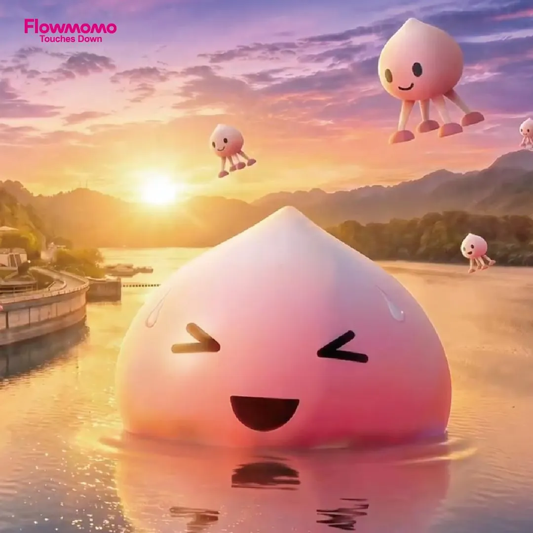 2026台灣設計展「桃園流」主題角色 Flowmomo 穿梭城市角落。（圖／桃園市政府）