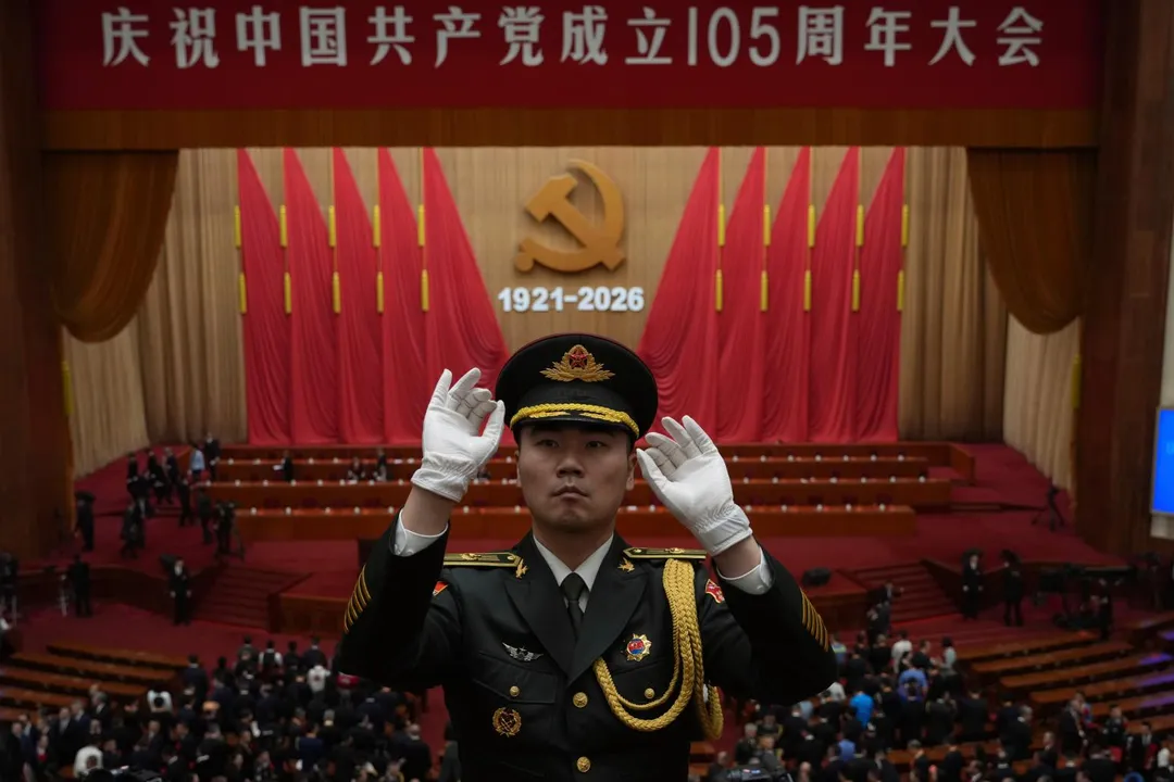 中共建黨105週年慶祝大會1日上午在北京人民大會堂舉行。（圖／美聯社）