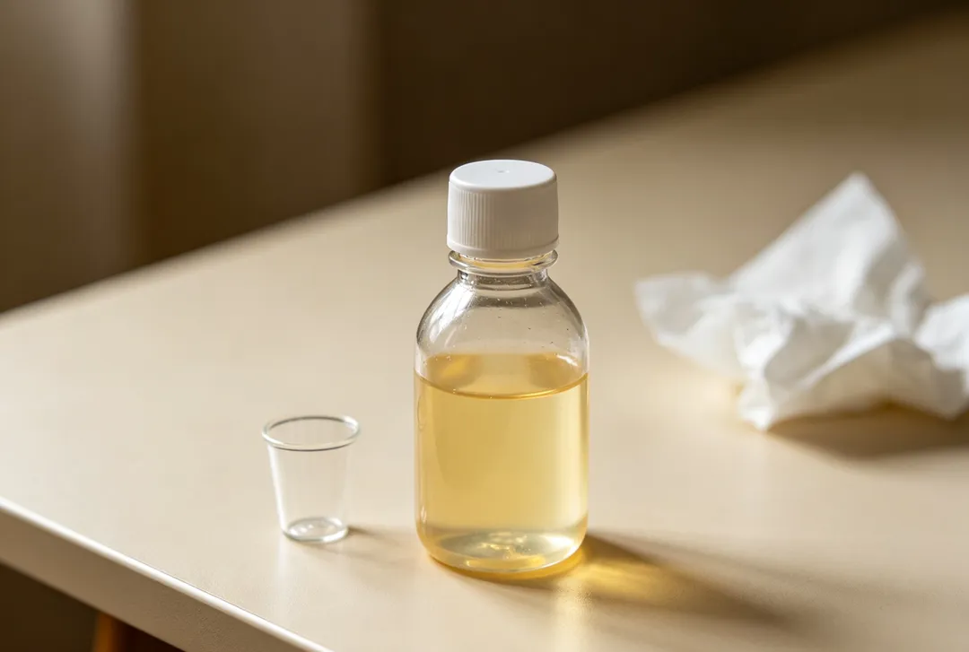一名40多歲上班族因感冒自行大量服用感冒藥水，出現昏昏沉沉、走路搖晃等症狀就診。（示意圖／AI生成圖）