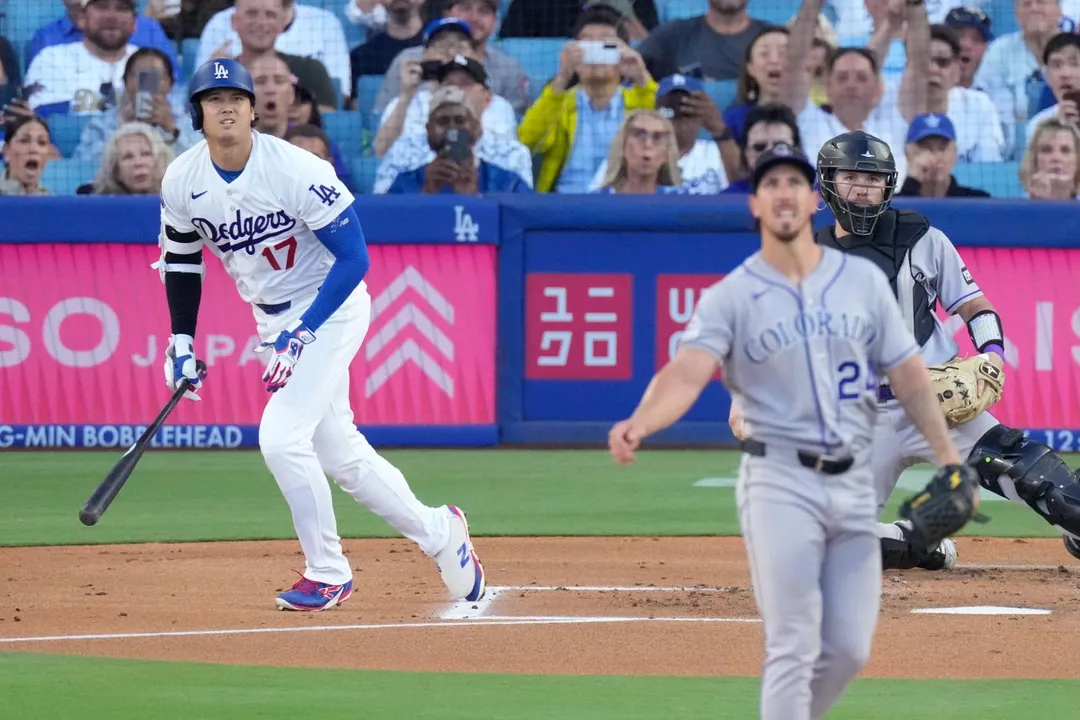 大谷翔平首局首打席炸裂。(圖/美聯社)