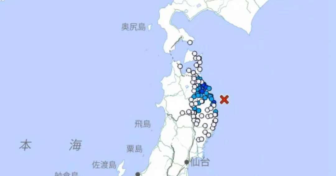 日本東北地區近來地震頻繁，8日傍晚再度傳出地牛翻身消息。（圖／日本氣象聽）