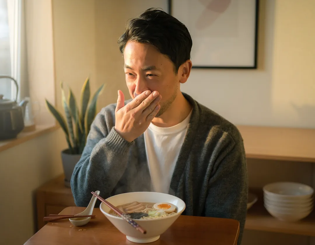 打嗝是橫膈膜不自主收縮造成,反射機制由腦幹的延腦控制。若中風影響該區域,尤其是典型的外側延腦症候群(Wallenberg Syndrome),便可能引發持續打嗝。(示意圖/AI生成)