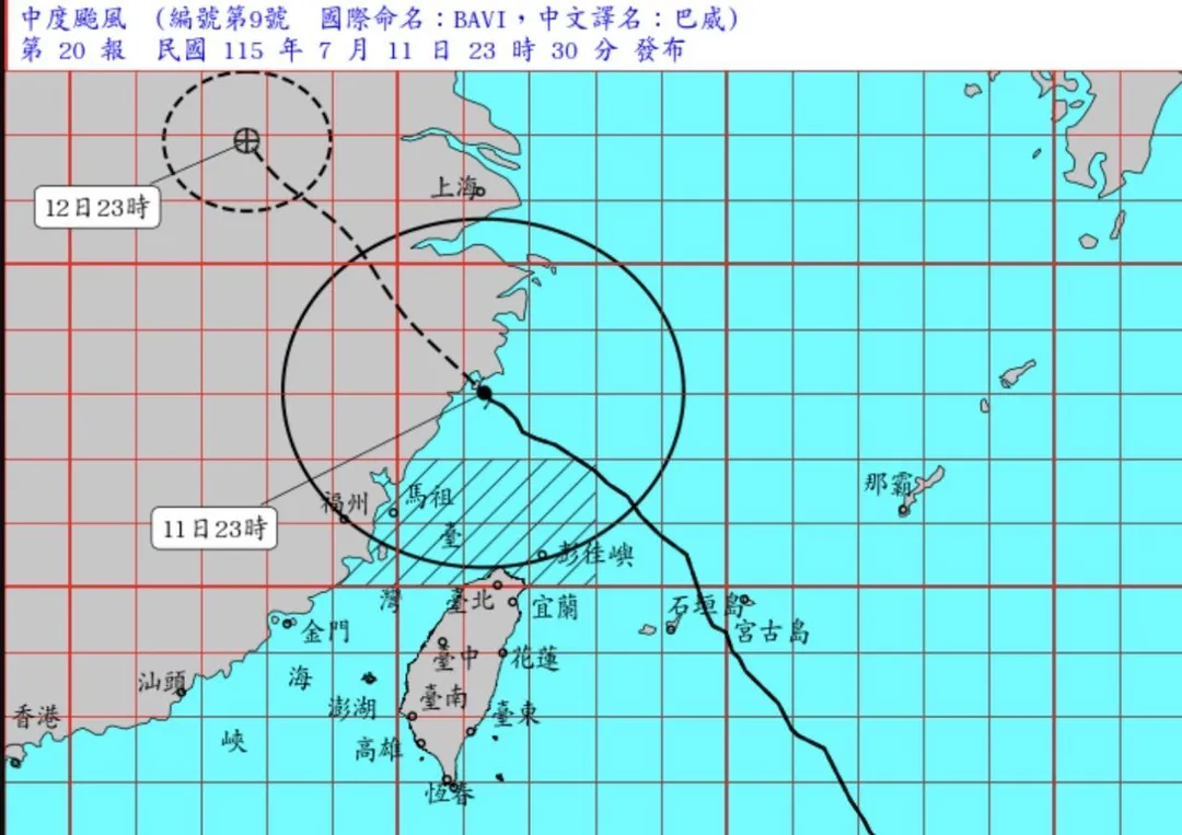台灣本島已脫離巴威颱風暴風圈範圍。（圖／翻攝畫面）