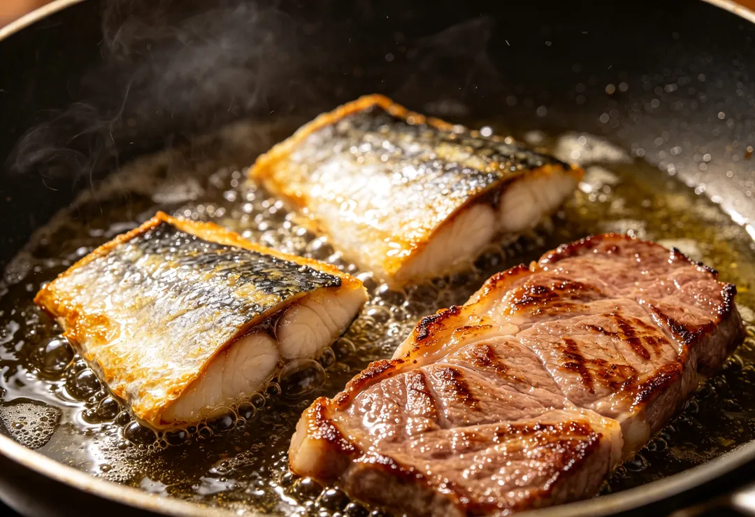 至於需要高溫的烹調情境，如油炸、大火快炒、煎魚煎肉，彭逸珊推薦苦茶油、酪梨油與棕櫚油。（示意圖／AI生成圖）