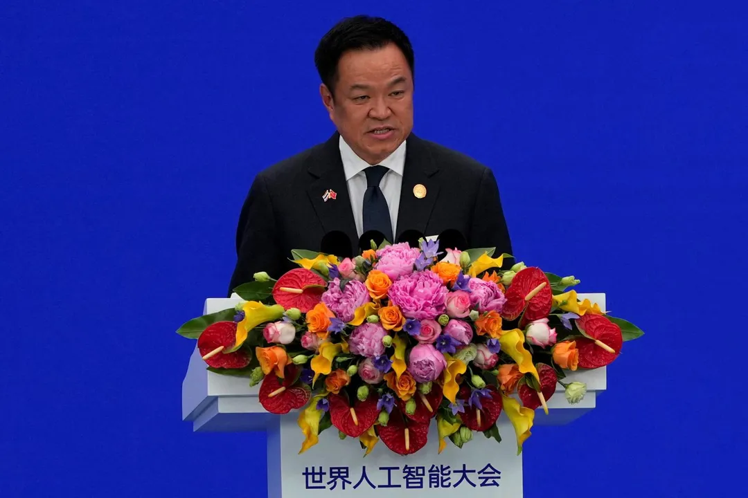 泰國總理阿努廷17日出席上海世界人工智慧大會開幕式發表演說。（圖／路透社）
