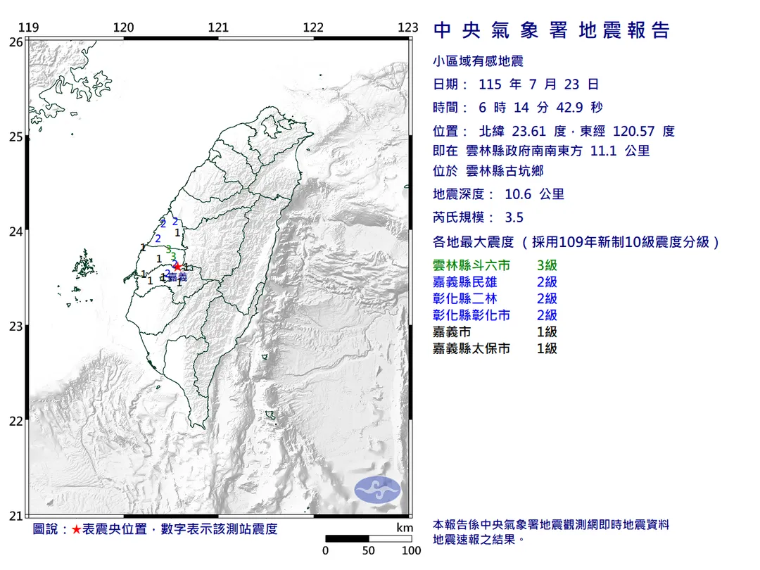 地震報告。（圖／中央氣象署）